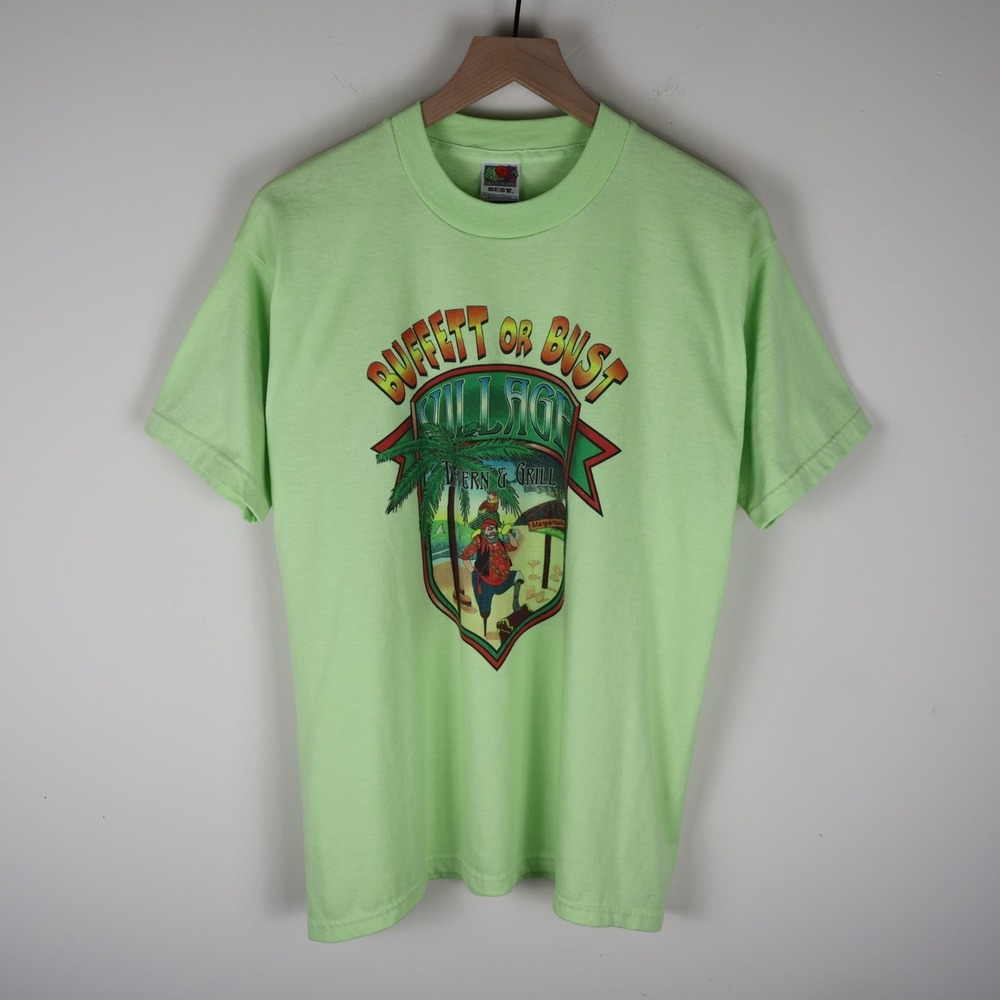Vintage Village Tavern & Grill Buffett‎ or Bust Shirt Neon Green Large 20.5x27